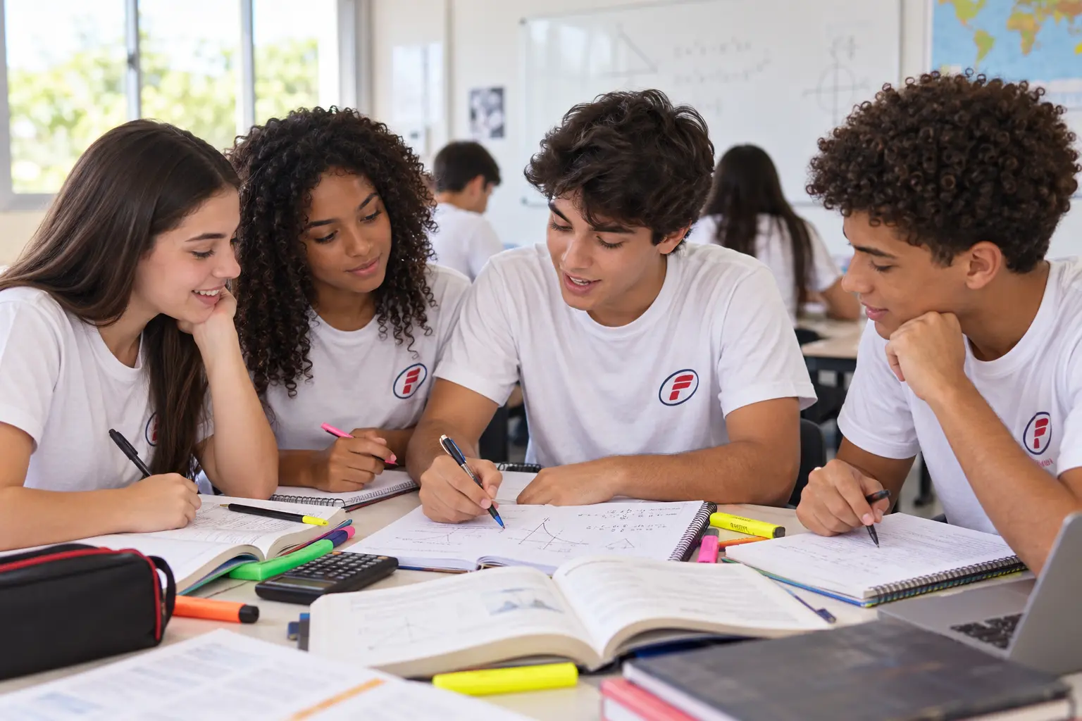 Alunos do Ensino Médio do Colégio Pierre Freitas estudando juntos para o ENEM